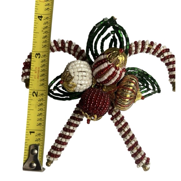 Vintage Pier 1 Beaded Christmas Crossed Candy Cane Ornament Napkin Rings 5pc Set - Picture 6 of 8